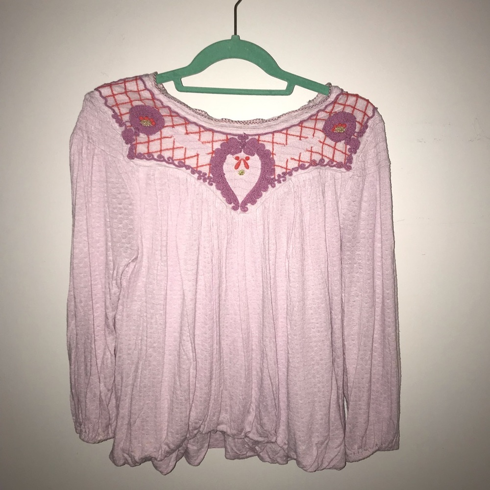 Free People Long Sleeve Embroidered Shirt XS